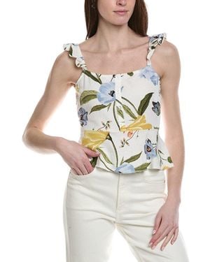 Ellen Tracy Ruffle Linen-Blend Tank - Grey