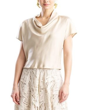 Natori Silk Twill Cowl Neck Top - White