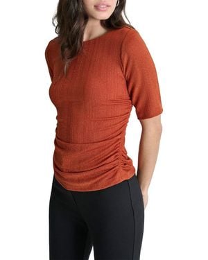DKNY Ruched Knit Top - Red