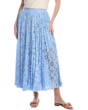 Rebecca Taylor Geo Eyelet Pleated Maxi Skirt - Blue