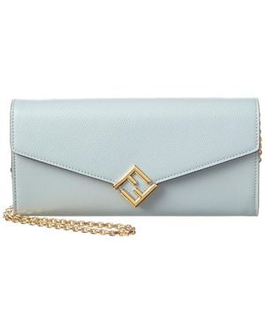 Fendi Ff Diamonds Leather Wallet On Chain - Grey