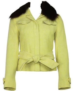 Dolce & Gabbana Tweed Belted Jacket With Detachable Fur, Size Fr, (Authentic Pre-Loved) - Yellow