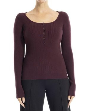 Max Studio Ribbed Henley Sweater - Purple