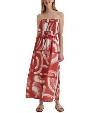 Bella Dahl Strapless Elastic Waist Midi Dress - Red