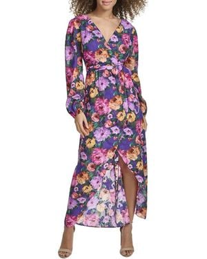 Siena Jewelry Printed Burnout Chiffon Maxi Dress - Purple