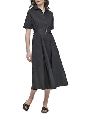 DKNY Short Sleeve Drop Waist Cotton Shirtdress - Black