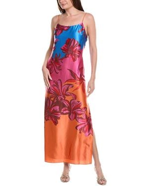 MILLY Lily Sunset Flower Printed Satin Maxi Dress - Red