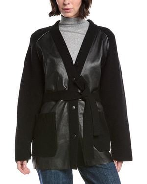 Bogner Roxana Leather Front Wool & Cashmere-Blend Jacket - Black