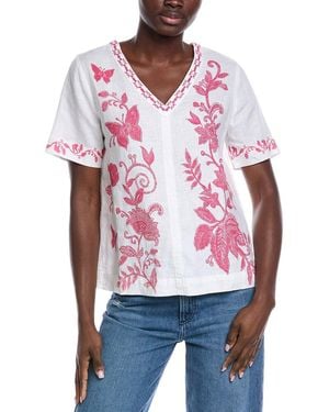 Johnny Was V-Neck Tie Back Linen Blouse - Red