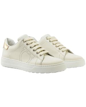 Ferragamo Logo Leather Trainer - White