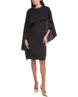 Teri Jon Crepe Jewel Neck Cape Dress - Black