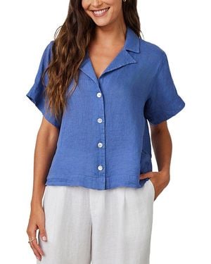Bella Dahl Short Sleeve Flowy Button Down Linen Shirt - Blue