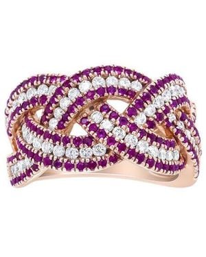 Haus of Brilliance Colourful Gemstones 18K Rose 1.65 Ct. Tw. Diamond & Ruby Band Ring - Pink