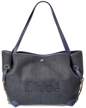 Chloé Clover Double Carry Leather-Trim Tote - Grey