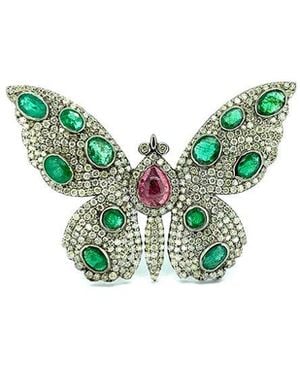 Arthur Marder Fine Jewelry Silver 7.50 Ct. Tw. Diamond & Emerald Butterfly Pendant - Green
