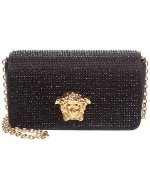 Versace Embellished Mini Satin Wallet On Chain - Black