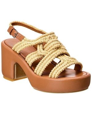 Robert Clergerie Dinel Raffia & Leather Platform Sandal - Natural