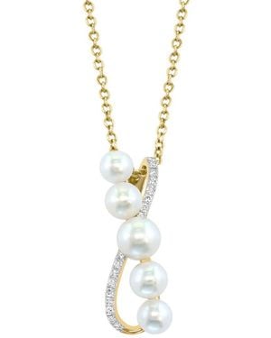 Effy Fine Jewelry 14K 0.06 Ct. Tw. Diamond & 3.5,4,5Mm Pearl Necklace - Metallic