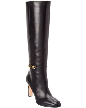 Tom Ford Logo Leather Knee High Boot - Black