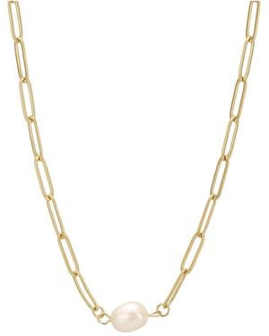 Adornia 18K Plated Stainless Steel 7.5Mm Pearl Necklace - Metallic
