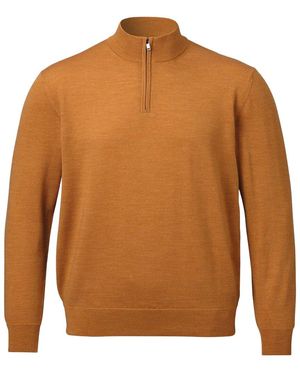 Charles Tyrwhitt Merino Wool Zip Neck Jumper - Brown