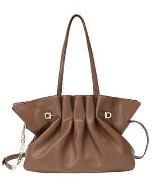 Tiffany & Fred Paris Soft Pleated Leather Shoulder Tote - Brown