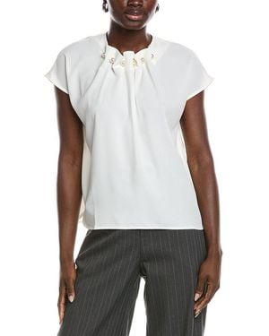 Gracia Pearl Embellished Neck Top - White