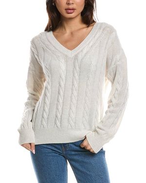 Forte Fashioned Cable V-Neck Cashmere Sweater - Gray