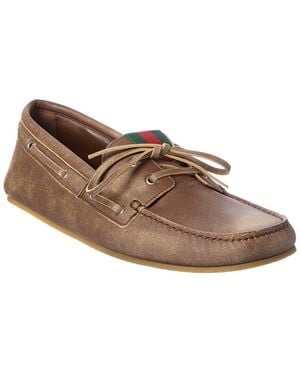 Gucci Gg Logo Leather Loafer - Brown