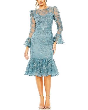 Mac Duggal Ruffle Wrist Embellished High-Neck Dress - Blue