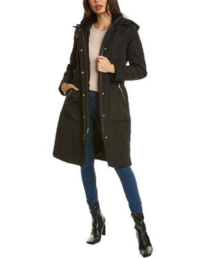Cole Haan Hooded Long Belted Coat - Black