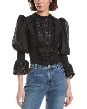 Alice + Olivia Vicky Cropped Victorian Silk-Blend Blouse - Black