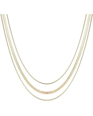 Adornia Tarnish Resistant 18K Plated Layered Herringbone Necklace Set - Metallic