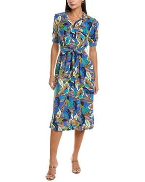 Nicole Miller Jade Linen-Blend Midi Dress - Blue