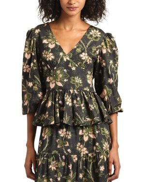 10 Crosby Derek Lam Savannah V-Neck Peplum Top - Black