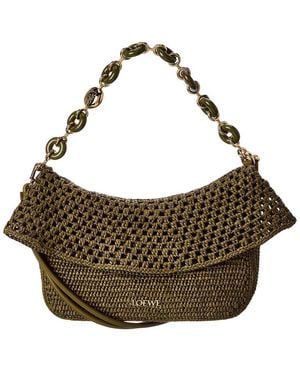 Loewe Ola Medium Raffia & Leather Shoulder Bag - Metallic
