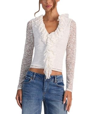 Alice + Olivia Yara Ruffle Silk-Blend Top - White