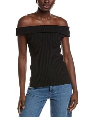 Ganni Melange Knit Off Shoulder Top - Black