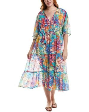 Johnny Was Plus Helena Tiered Silk-Blend Midi Dress - Blue