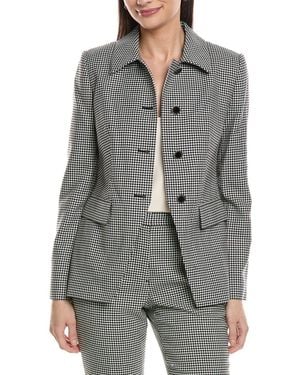Tahari Collared Fitted Wool-Blend Blazer - Gray