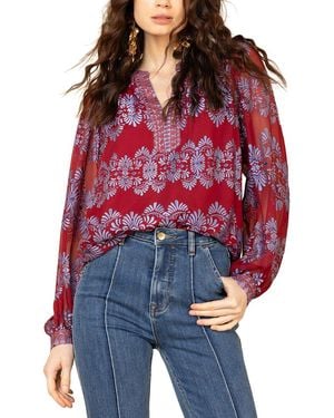 Hale Bob Long Sleeve Lexie Silk-Blend Blouse - Red