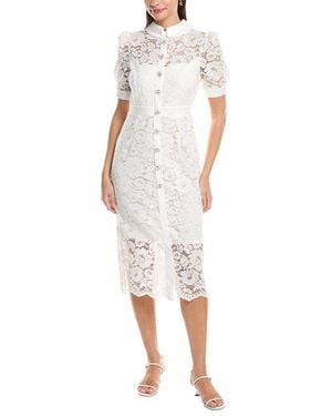 Tahari Short Sleeve Lace Midi Dress - White