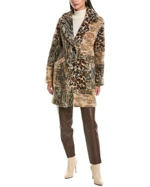 La Fiorentina Abstract Animal Print Wool Coat - Natural