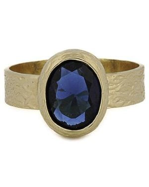 Ebru Jewelry Cleopatra Plated Cz Solitaire Ring - Blue