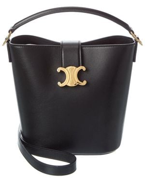 Celine Louise Small Leather Bucket Bag - Black