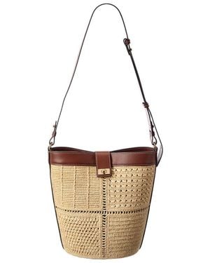 Anya Hindmarch Patchwork Raffia & Leather Bucket Bag - White