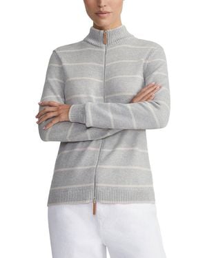 Lafayette 148 New York Stripe Fitted Silk-Blend Bomber Jacket - Grey