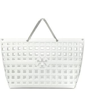 Tory Burch Ella Croc Leather Shopping Basket Tote - White