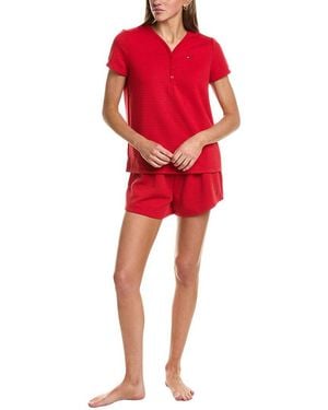 Tommy Hilfiger 2Pc Jacquard Missy Henley Shirt & Short Set - Red