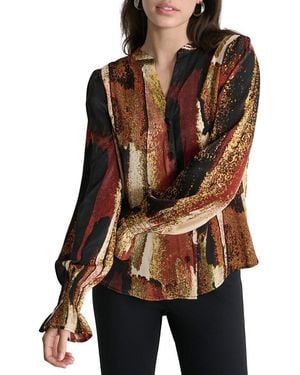 DKNY Print Split Neck Top - Black